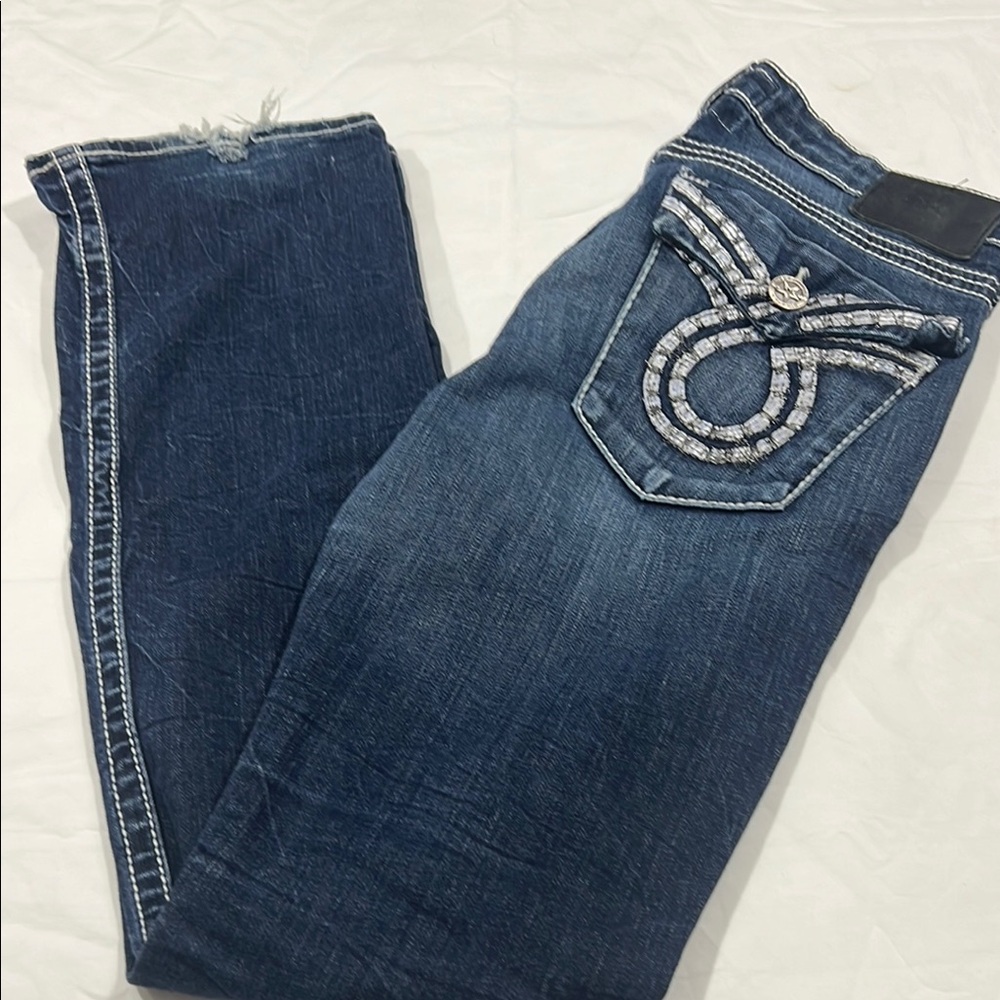 Big Star Blue Straight Leg Jeans with Faded Whiskering - Picture 7 of 9